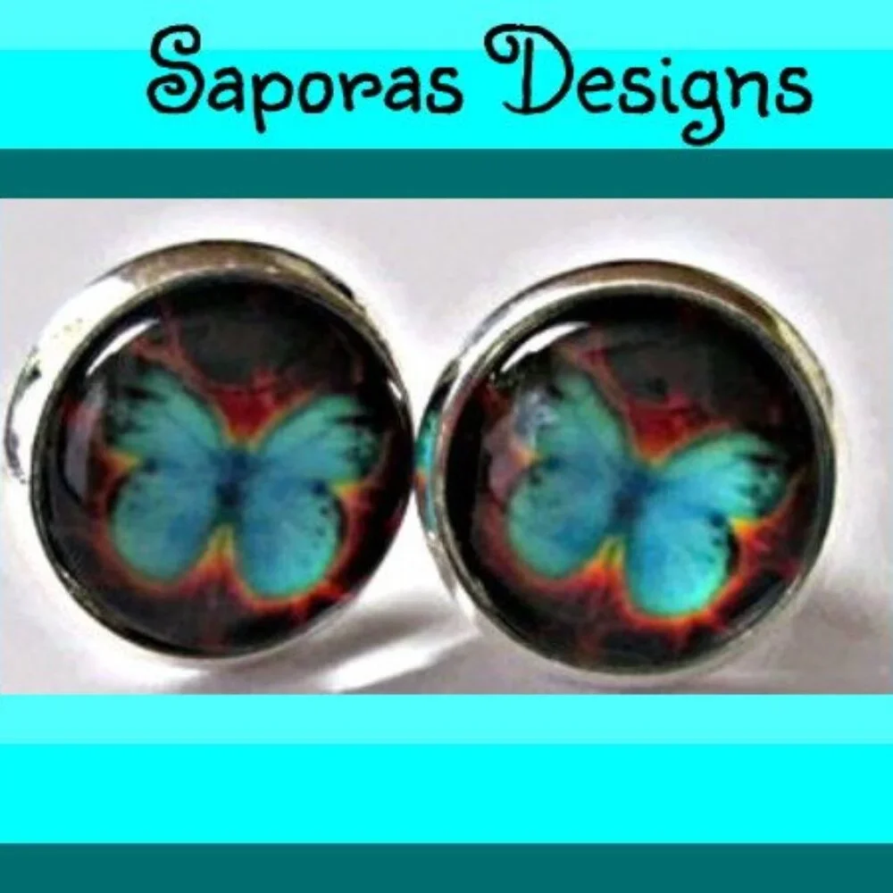 Silver Tone Turquoise Butterfly Stud Earrings
